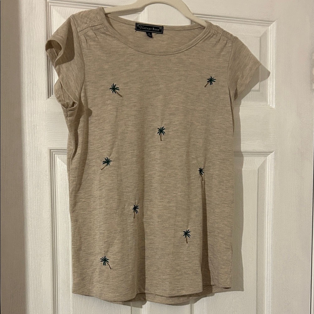 Beige Palm Tree Short Sleeve Tee